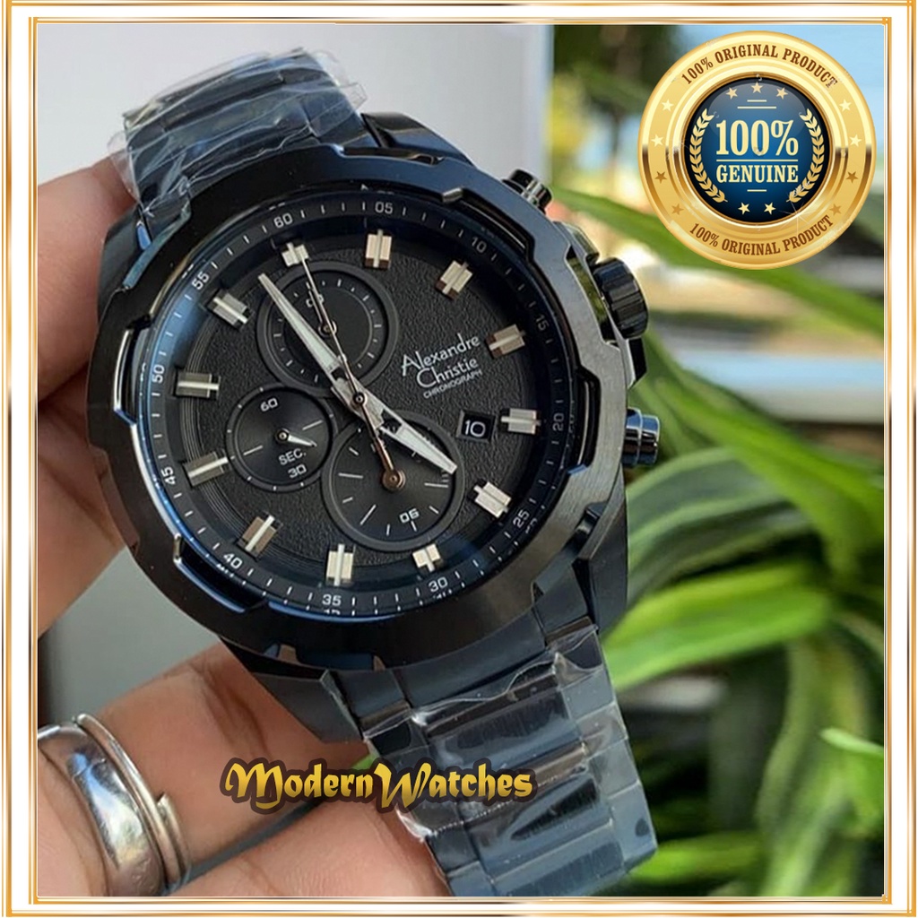Jam Tangan Pria Alexandre Christie Original AC 6523 Full Black Hitam Rantai Sporty Alexander Terlari