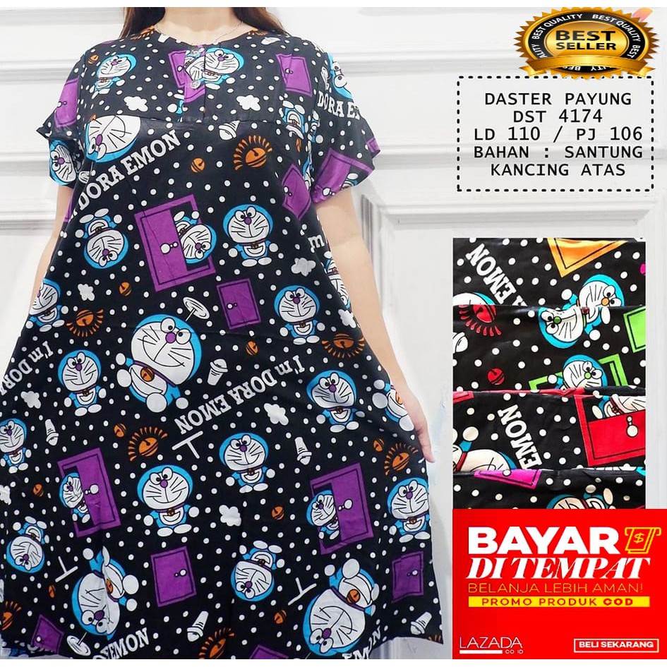 Daster Payung Jumbo Murah Motif Doraemon Hitam| Daster Jumbo | Daster Busui | Daster Payung