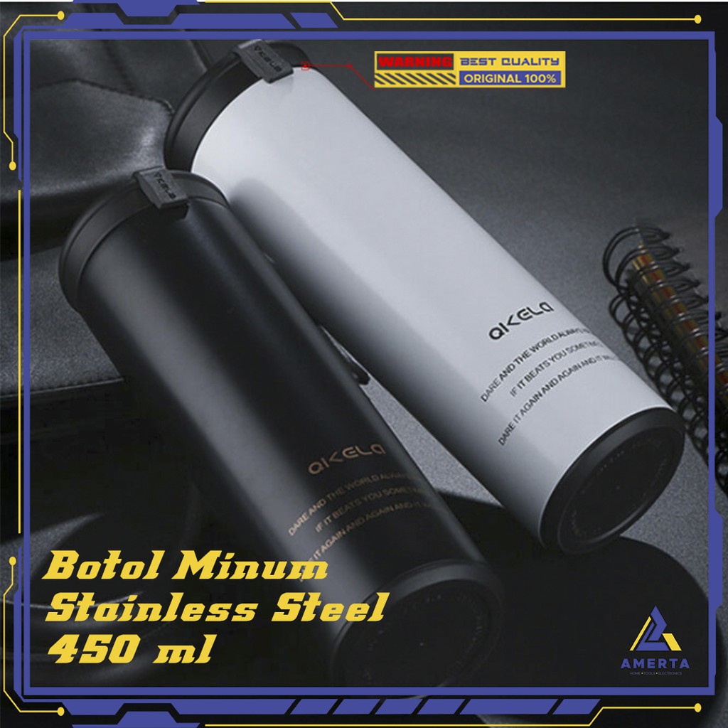 Botol Minum Thermos Stainless Steel 450ml QKELLA Black