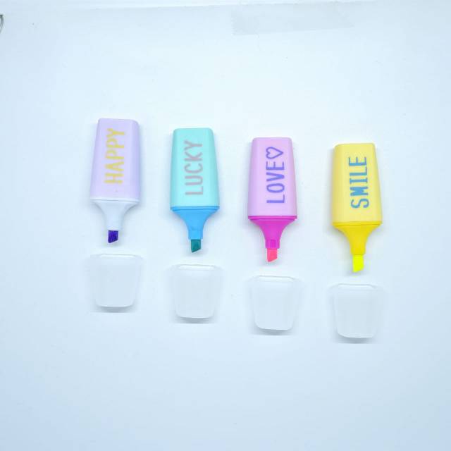 highlighter Vintage Pastel Love Lucky Smile Happy 1 Set / 4 Pcs Spidol Marker Textlighter