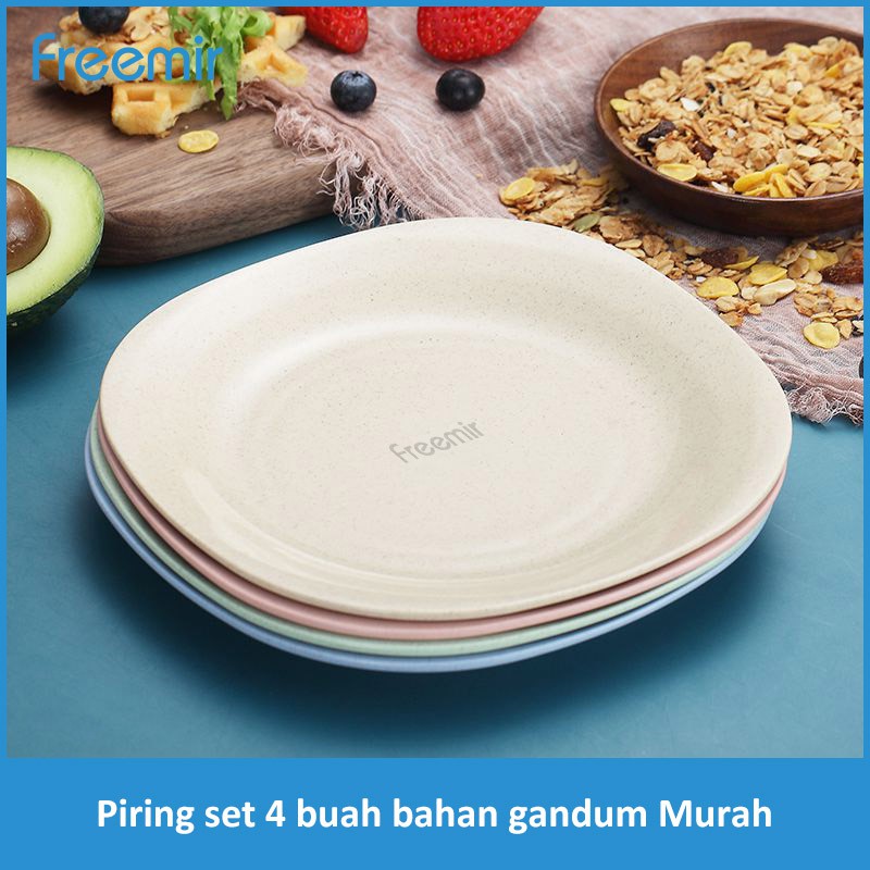 freemir Set 4 pcs Piring Nasi HOT SALES 18 cm Piring Makan Wheat Straw Rice Plate Warna Warni Set 4 Pcs-1