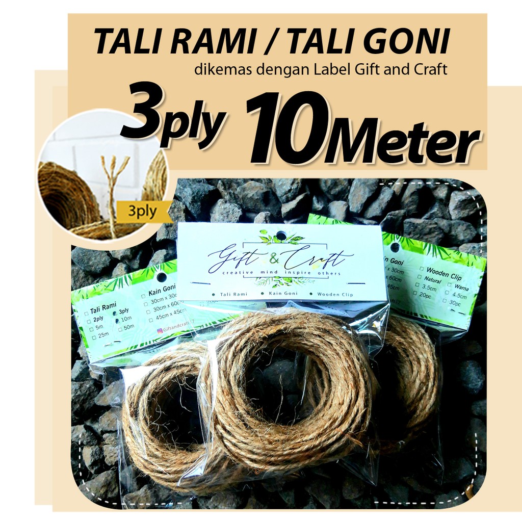 Tali Rami Tali Goni 3ply 10m dengan kemasan Gift and Craft