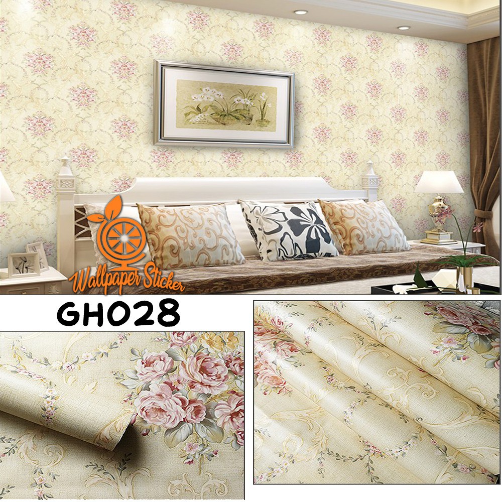 WALLPAPER STICKER 45X10M Dinding Motif Batik Cream GH028 Shaby Bahan PVC