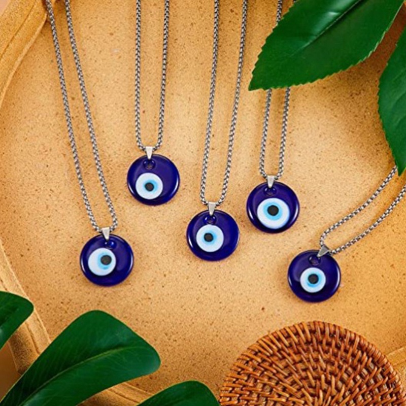 Siy Biru Turkish Alloy Rantai Perak Untuk Evil Eye Kalung Beruntung Untuk Perlindungan Neckl