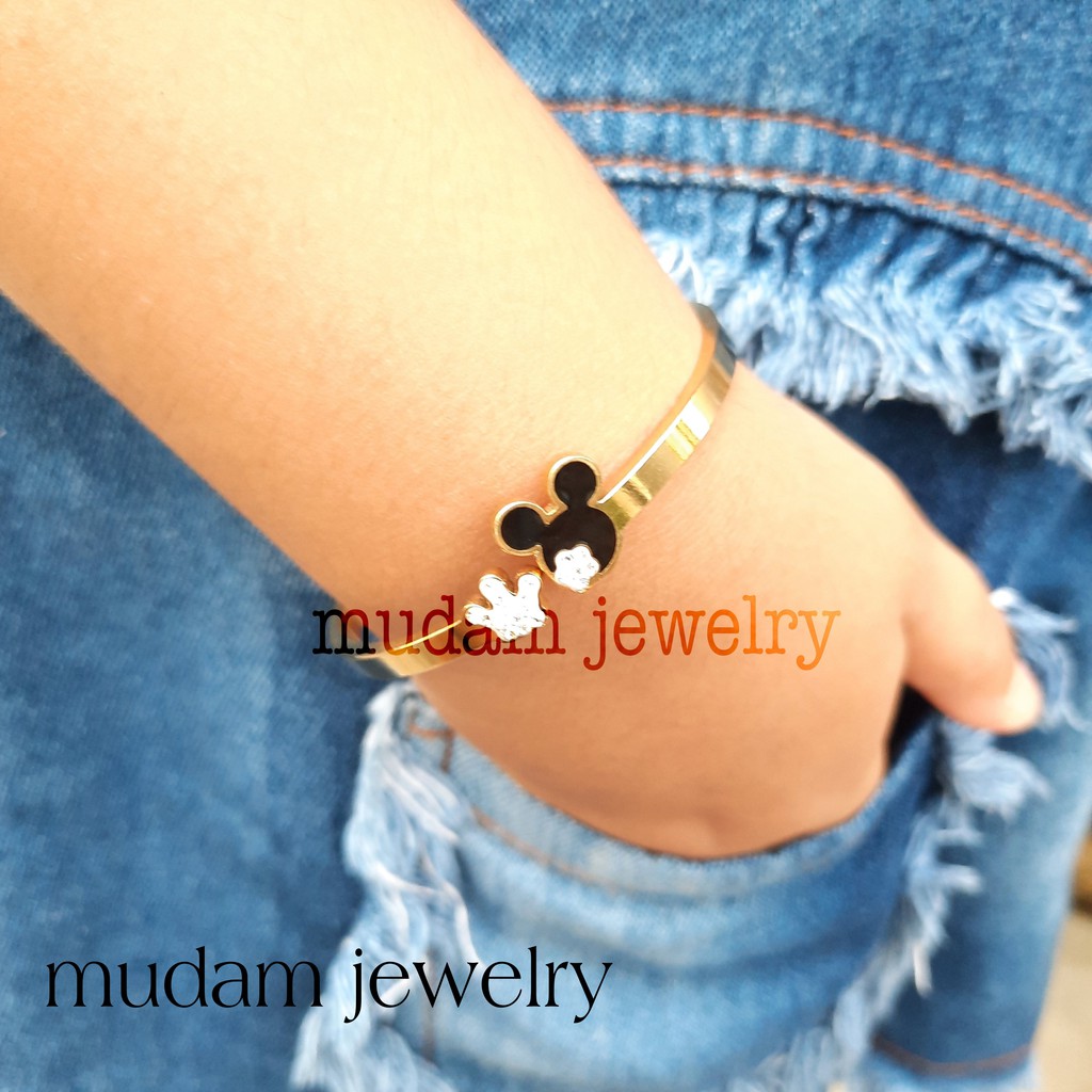 Gelang Anak-Anak Dengan Karakter Minnie and Mickey, 2 Mickey, Dan Cat, Tersedia Warna Gold