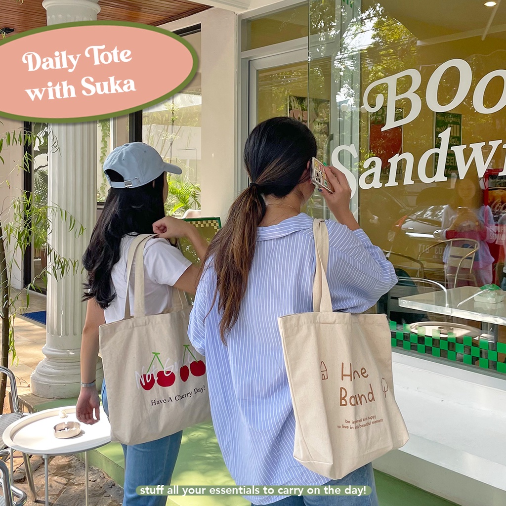 Tas Kerja Kuliah Totebag Kanvas Wanita | Korean Vintage Daily Bag | Tas Fashion Wanita | Tas Kanvas Tebal Premium | Daily Tote Bag by Suka Home [Limited Edition]