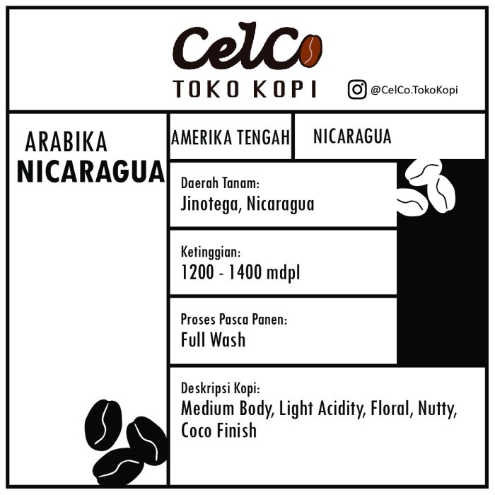 

Kopi Arabika Nicaragua 200gr | by Celco Toko Kopi | Kopi Biji & Bubuk