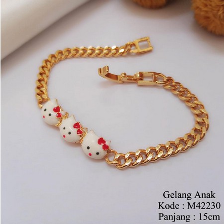 M42230 Gelang Tangan Anak Lapis Emas Hello Kitty Kepala Tiga