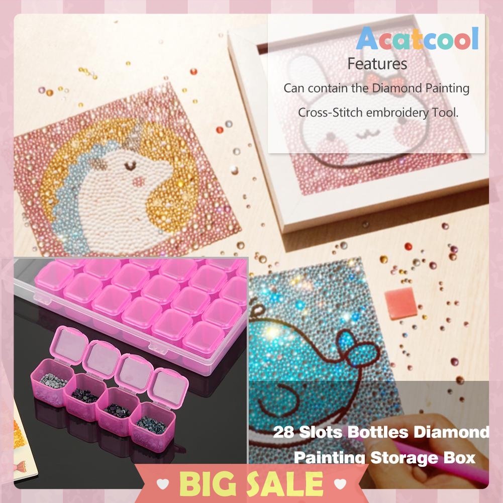 28 Grids Jewelry Box Diamond Embroidery Crystal Bead Organizer Storage Case