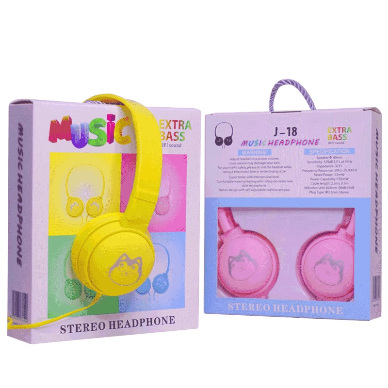 TERLARIS Headset / Earphone / Headfree / Headphone Kabel J-18 Bando Murah Anak-Anak Lucu Macaroon Universal Stereo Extra Bass