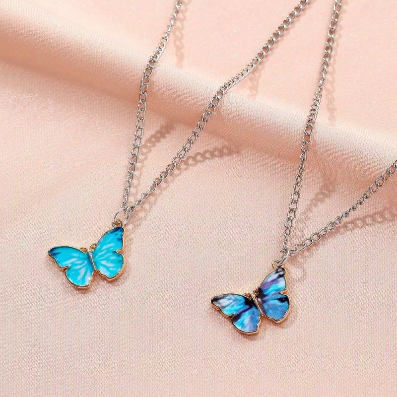 Kalung Kupu Kupu Biru Butterfly Necklace Clavicle Blue Korea Jennie PGM K70