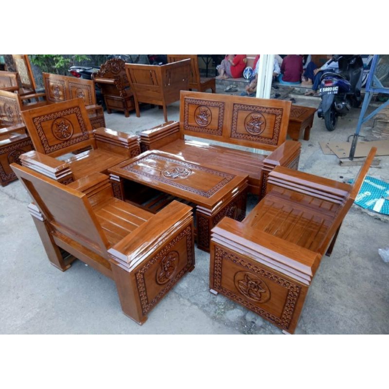 1 SET KURSI KOPER RUANG TAMU BANGKU MINIMALIS BAHAN KAYU JATI FINISHING NATURAL-1