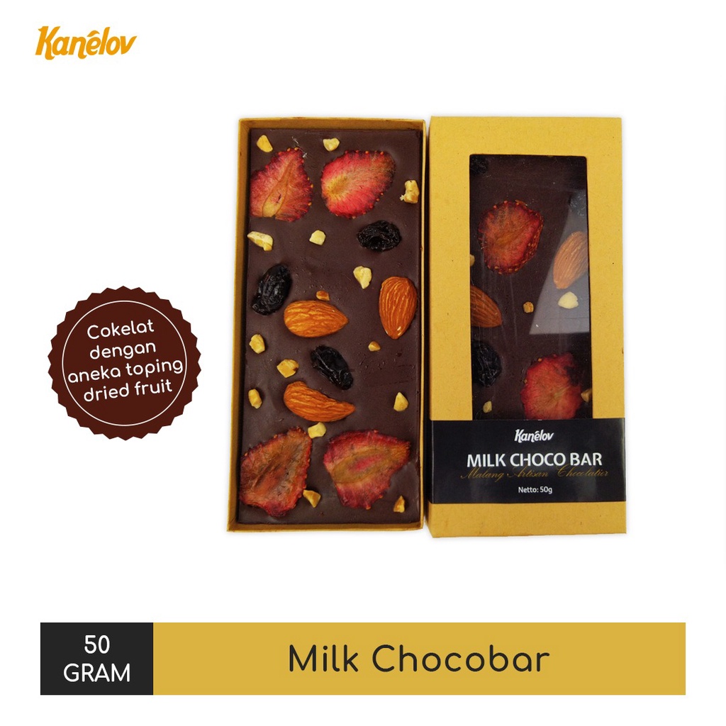

Kanelov Milk Chocolate Bar dengan topping buah kering