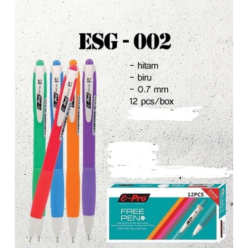 

Bolpen / Pulpen E-PRO ESG-002 0.7 Semi Gel Pen Biru (1 Pak isi 12 Pcs)