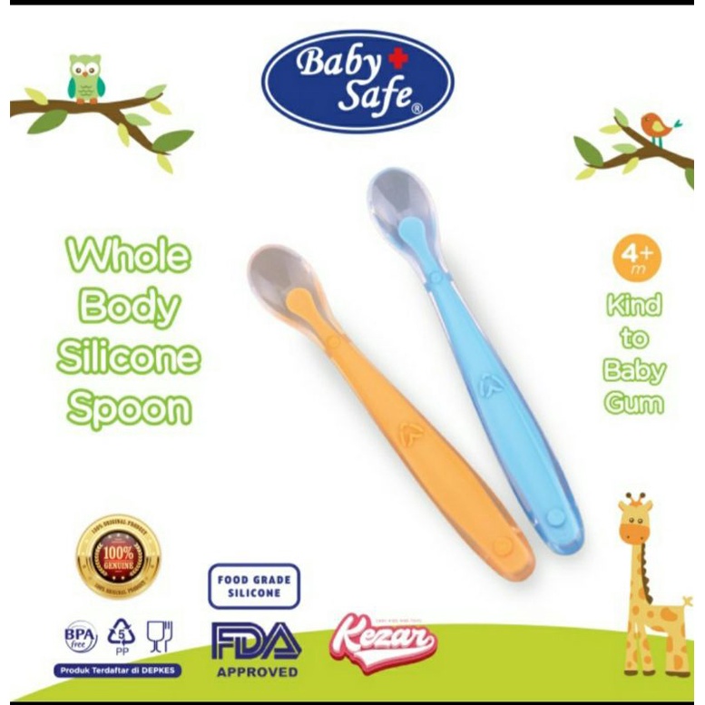 Baby Safe Silicone Spoon Isi 2 / Sendok Makan Mpasi Bayi Silikon BPA Free