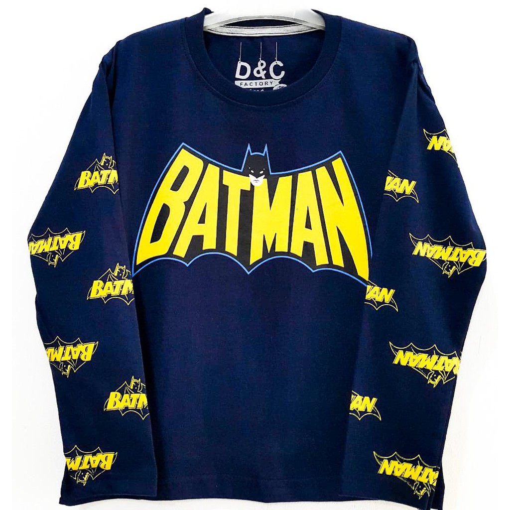 RKA - KLGCo Kaos Lengan Panjang Anak Karakter Batman Tulisan Kuning Navy