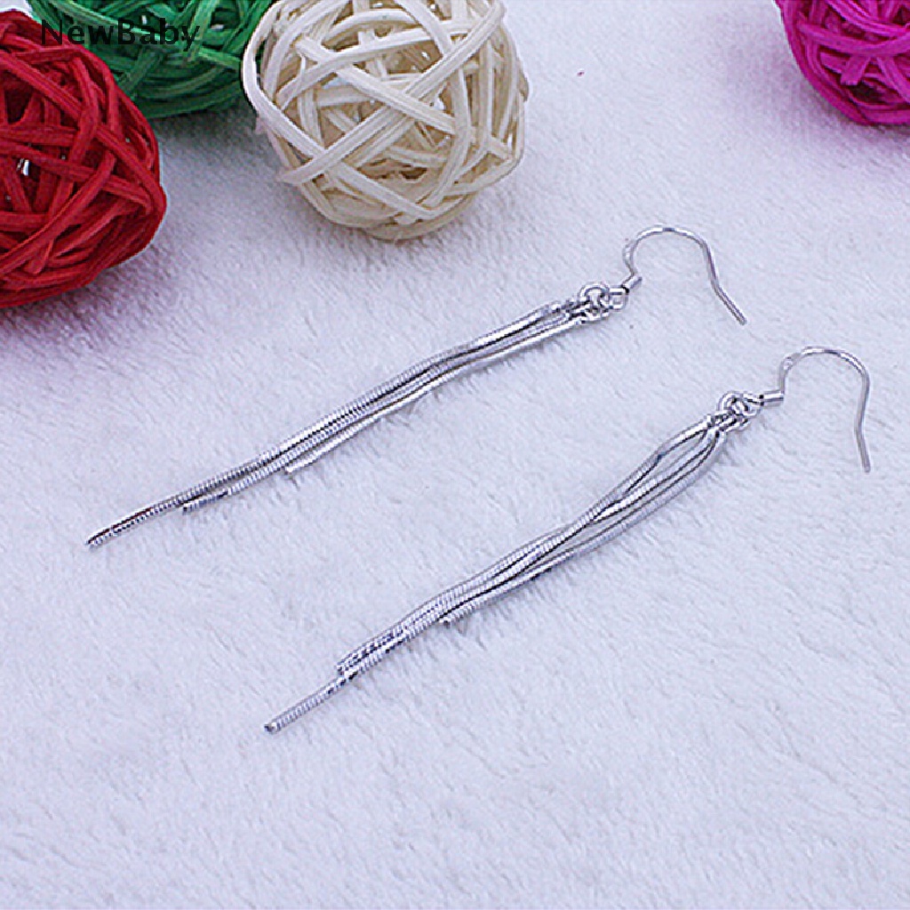 Anting Kait Gantung Panjang Warna Silver Untuk Wanita