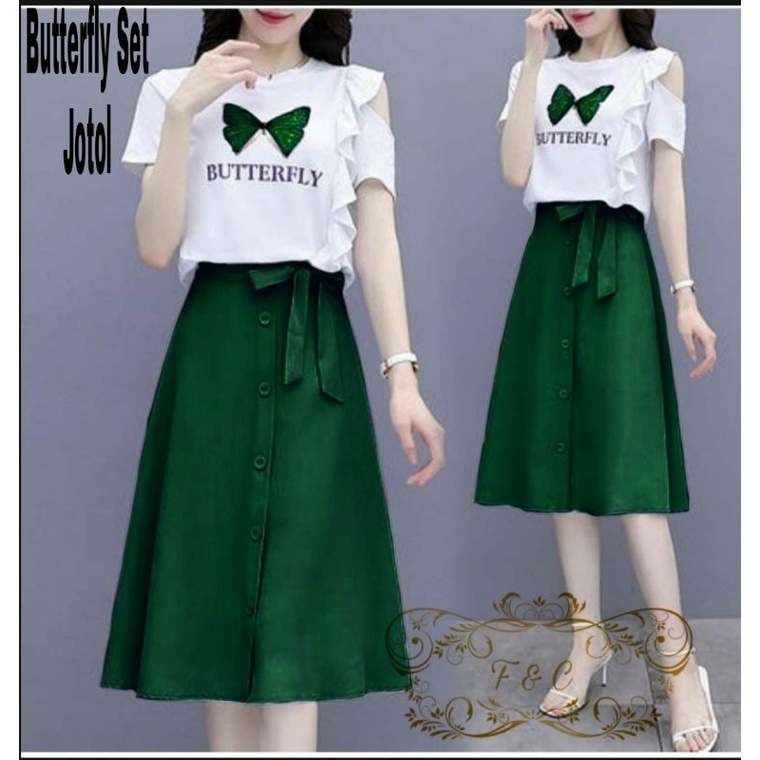 SET ROK FASHION BUTTERFLY, BABYTERRY MOSCREPE, SETELAN