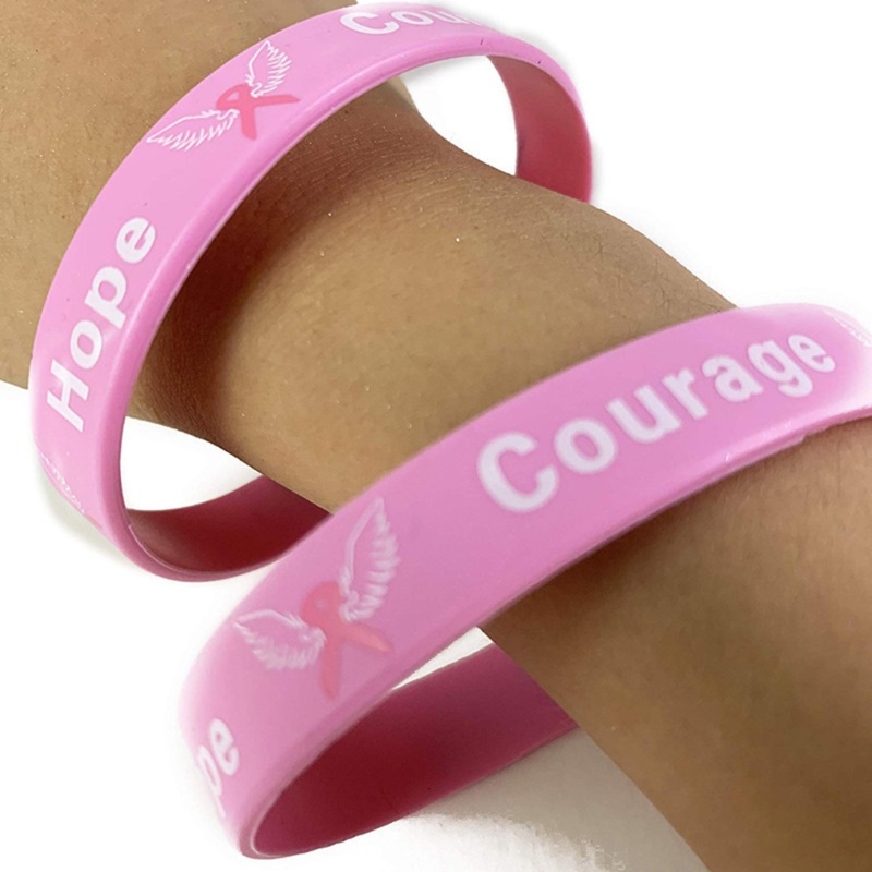 Zzz Gelang Tangan Silikon Motif Tulisan Hope Faith Courage Kanker Payudara Warna Pink Untuk Wanita