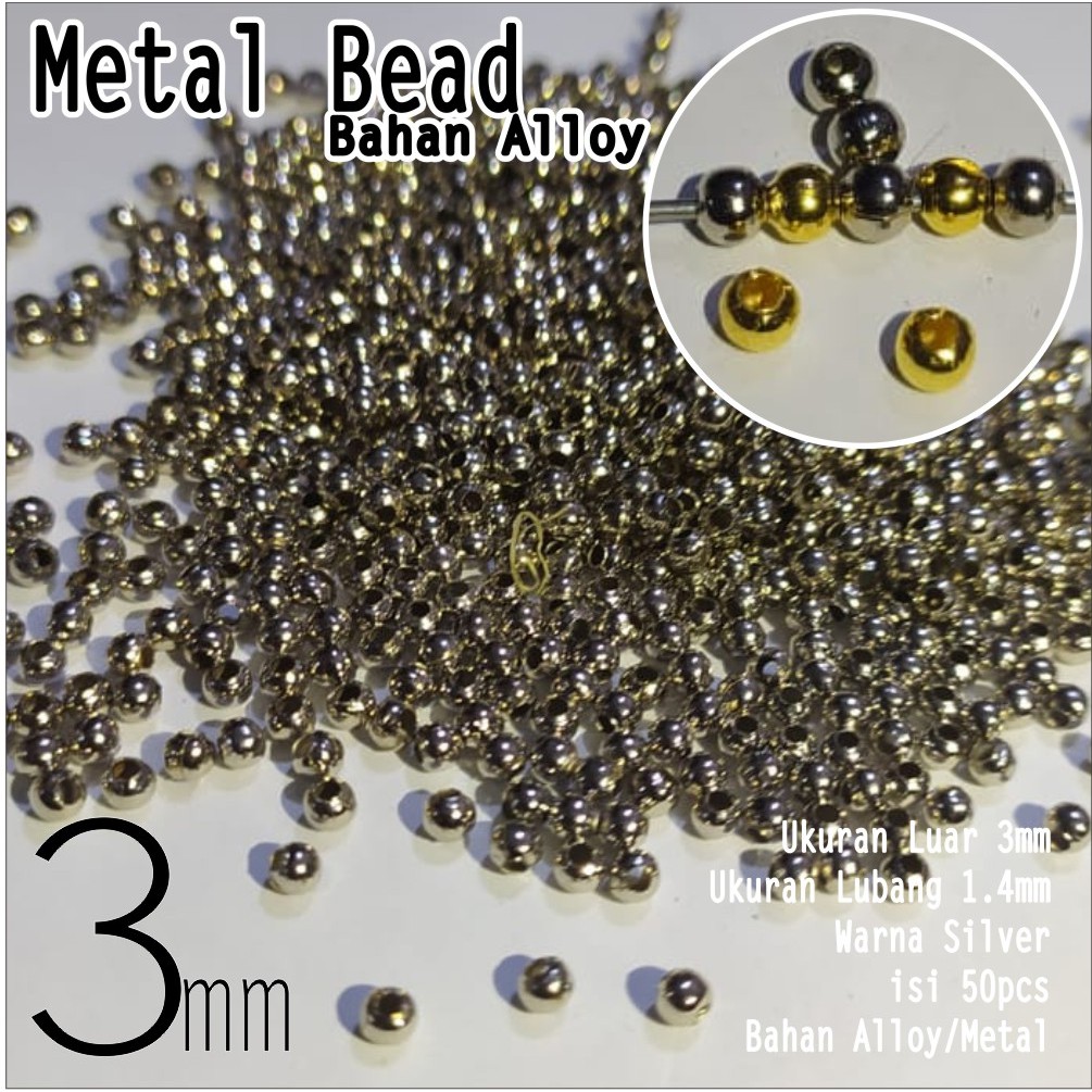 

TERLARIS METAL BEAD 3MM SILVER isi 50pcs