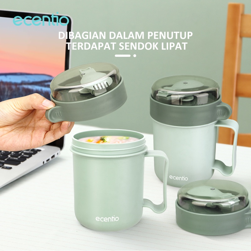 ecentio tempat sup cangkir sup tahan panas Sarapan Mangkuk Sup Piknik Portable 450ml/500ml