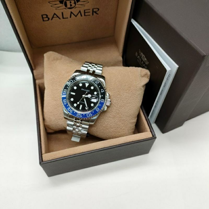 Jam Tangan Pria Balmer B.8133 Silver Plat Hitam Ring Biru Original Garansi 2 Tahun