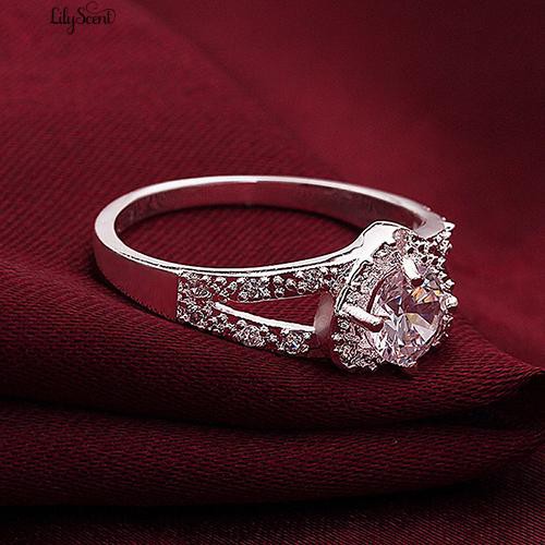 [Gratis Ongkir Min.0]925 Sterling Silver Crystal Cinta Hati Berbentuk Cincin Perhiasan Pengantin