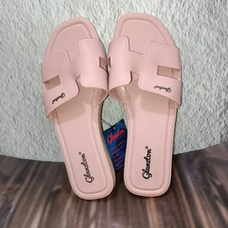 Sandal Glanzton 1838 Wanita Karet Jelly Import Sendal L1838 Glanston Glaston Flat Cewek Perempuan Selop Slop Murah Kekinian Kokop Slip1838-QPS L1838JPS L1838VPS L1838YPS Sun-FIRLY Impor Alice Import Cantik Casual Kasual Polos Model H Original 37-41-Peach