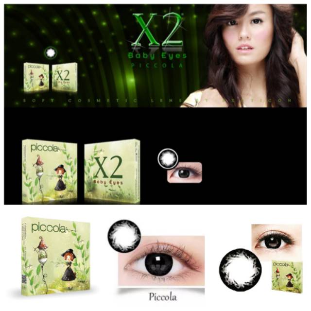 Softlens X2 Piccola/soflen warna hitam bulanan/soflens hitam picola normal s/d -6.00