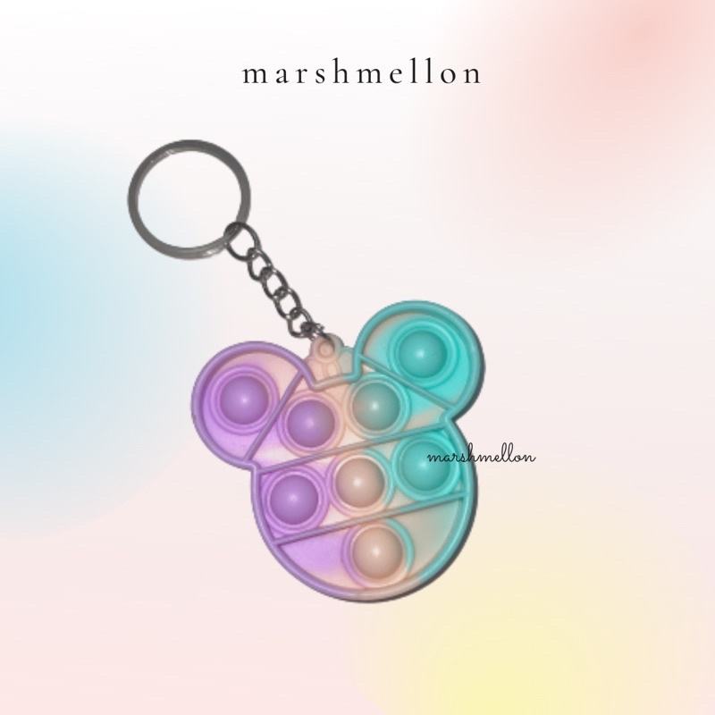 Gantungan Kunci Pop It & Gelang Pop It Pastel Rainbow | Pop It Gurita | Princess Key Chain (Snow White Cinderella Aurora Belle) | Pop It Warna Lilac Pink Tosca Fidget Key Chain Macaron-Mini Mickey