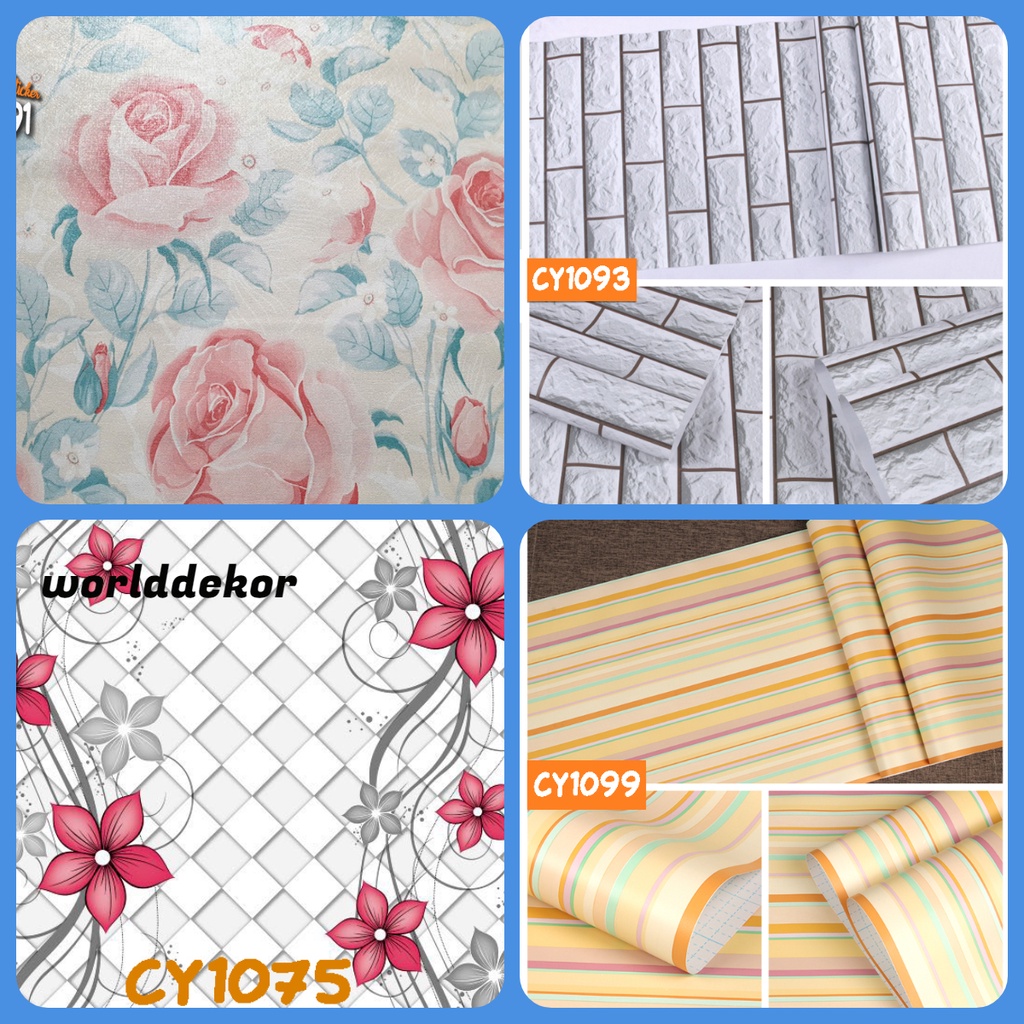 Stiker dinding Wallpaper Dinding Wallstiker kamar tidur 45cm x 9m Bata Garis Batik - WORLDDEKOR