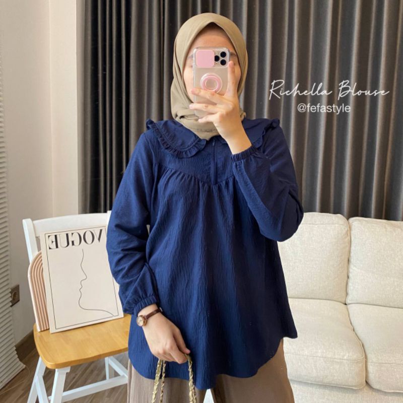 [COD] Blouse Wanita/Blouse Korea - Richella Blouse Bahan Cringkle Airflow