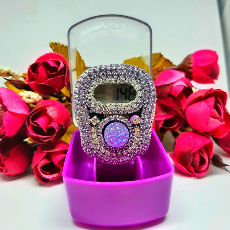 DIAMOND premium ungu tasbih digital hias mewah lilac ungu tasdig swarovski led alarm premium alat hi