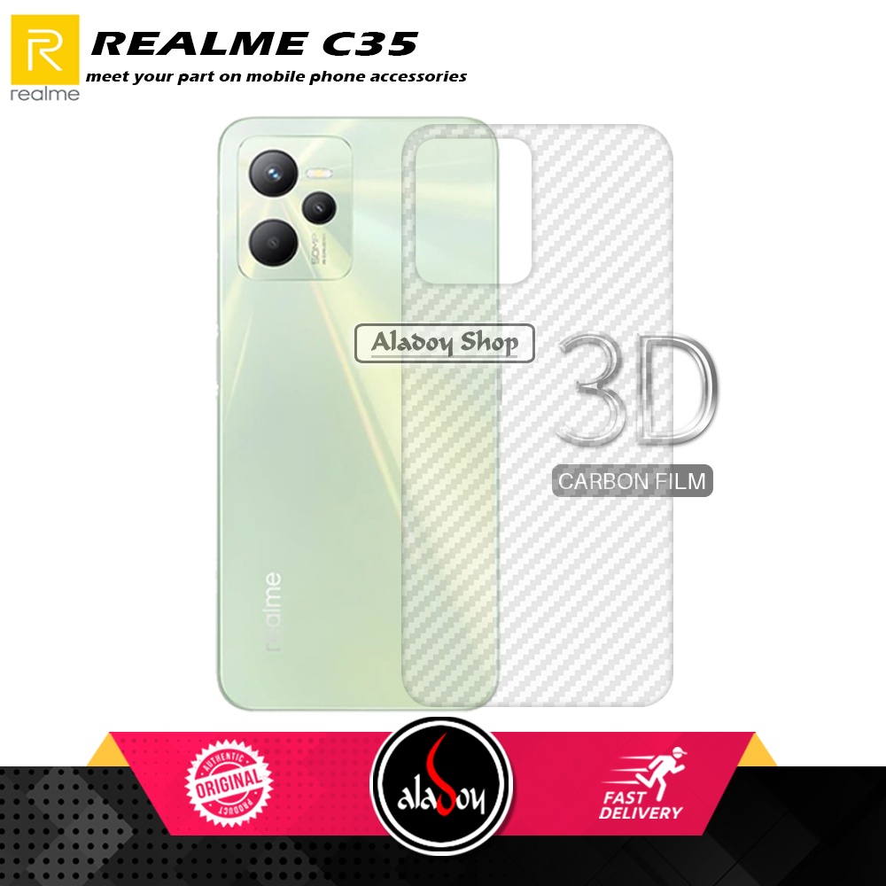 Case Black Matte Realme C35 2022 New Casing + Tempered Glass Full Cover + Skin Carbon 3D Film