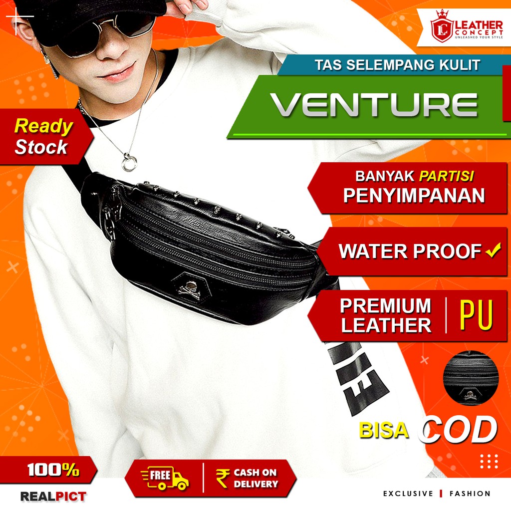 Waist Bag Pria Tas Bahu Pria Tas Selempang Prisla Tas Kulit Pria VENTURE