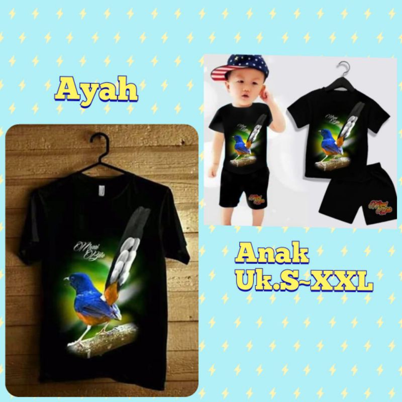 Kaos Couple Ayah & Anak keren terbaru gambar burung Murai batu ekor naik