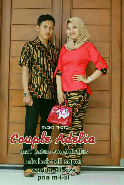 Sarimbit Batik Anggun Couple Sania Mawar ruffle - Warna Ungu, Tosca, pink, Biru, Kuning - M - L -XL.