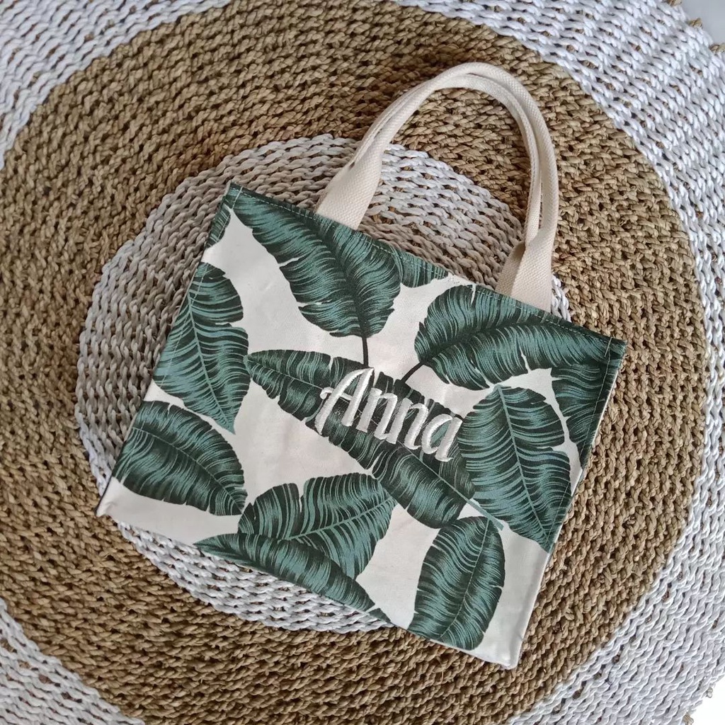 Tote Bag Kanvas Bordir Custom Inisial Nama