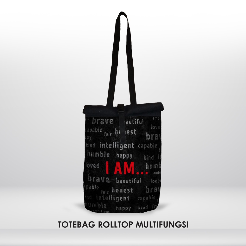 Totebag Ransel Multifungsi Rolltop Tas Pria Wanita Stylish Printing Motif Hitam Simple