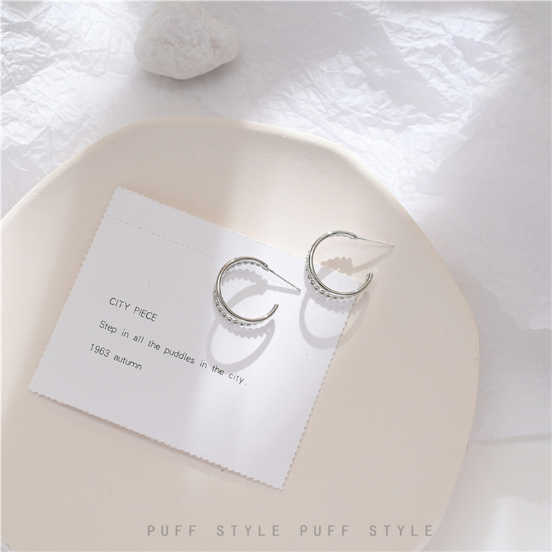 Anting S925 Silver Needle Model Double Ring Gaya Retro Korea Selatan Anti Alergi Untuk Wanita