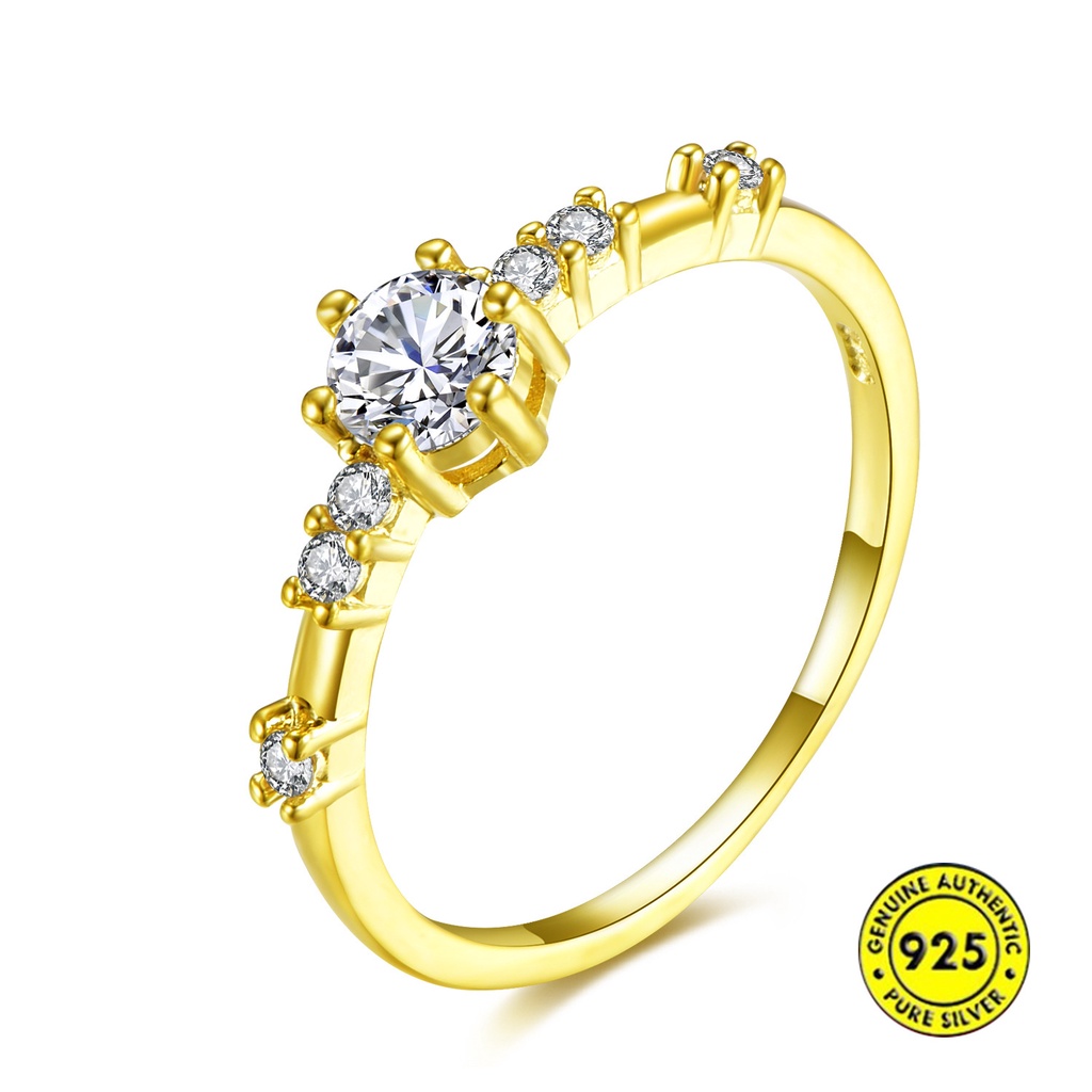 Cincin 925 Sterling Silver 14k Gold Aksen Berlian