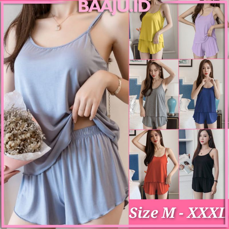 Baaju.id VIRAL Set Baju Tidur Wanita Sexy Camisole + Celana Piyama Sexy Wanita Korea Style Nightwear KR1011