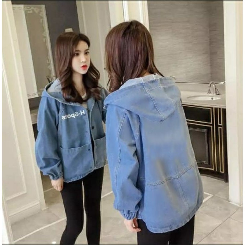 JAKET JEANS WANITA DENGAN HOODIE +BORDIR