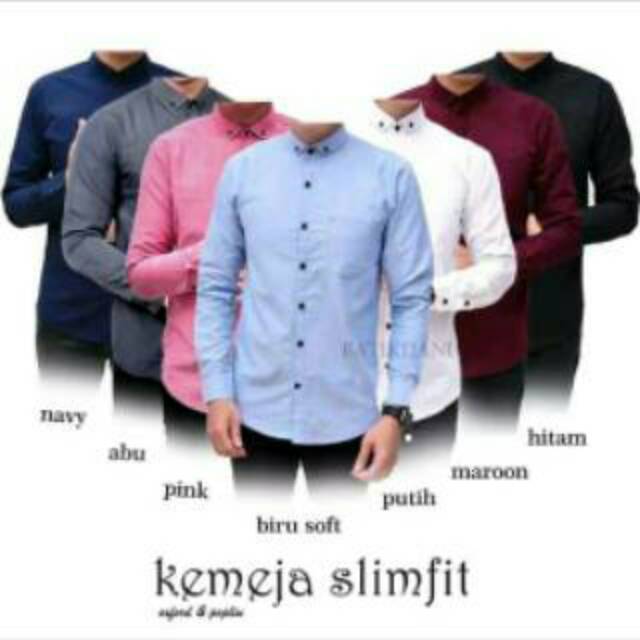 Terhitz kemeja panjang pria cowok gatlemen cowok biru navy dongker polos formal