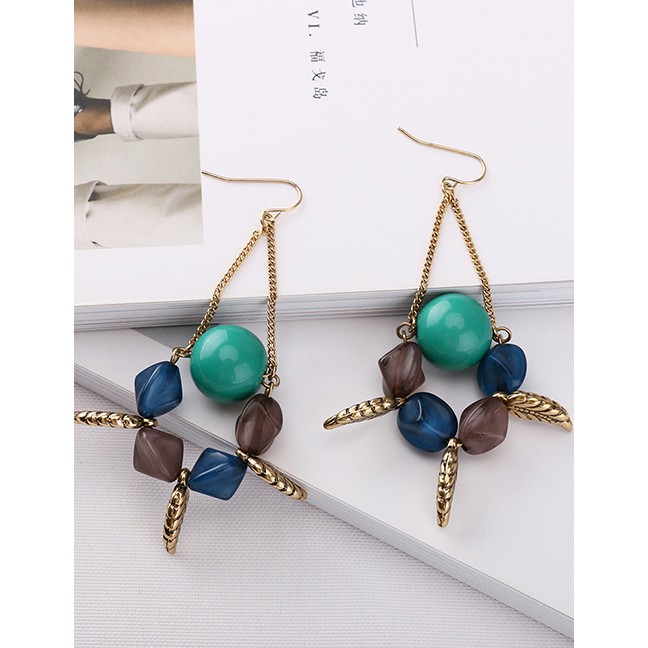 LRC Anting Gantung Fashion Color Geometric Beaded Resin Earrings F69814