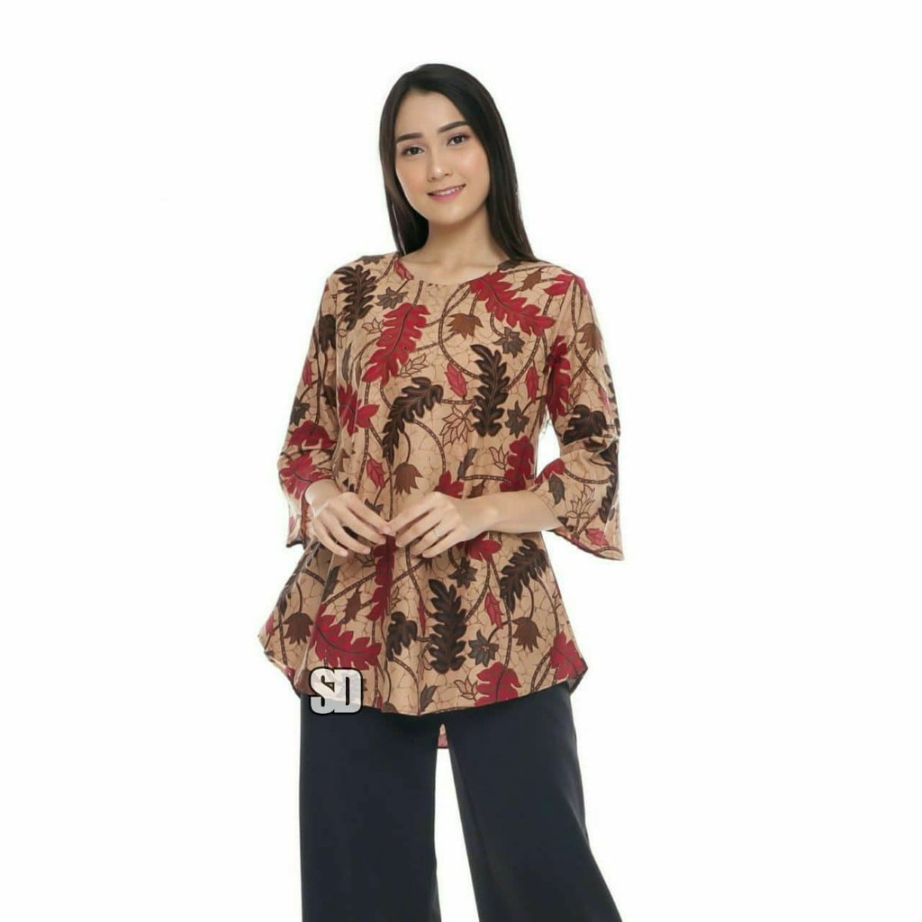 Blus Batik Baju Atasan Wanita Model Unik Cantik Seragam Guru PNS Formal Kantor Kerja Bank Pegawai 08