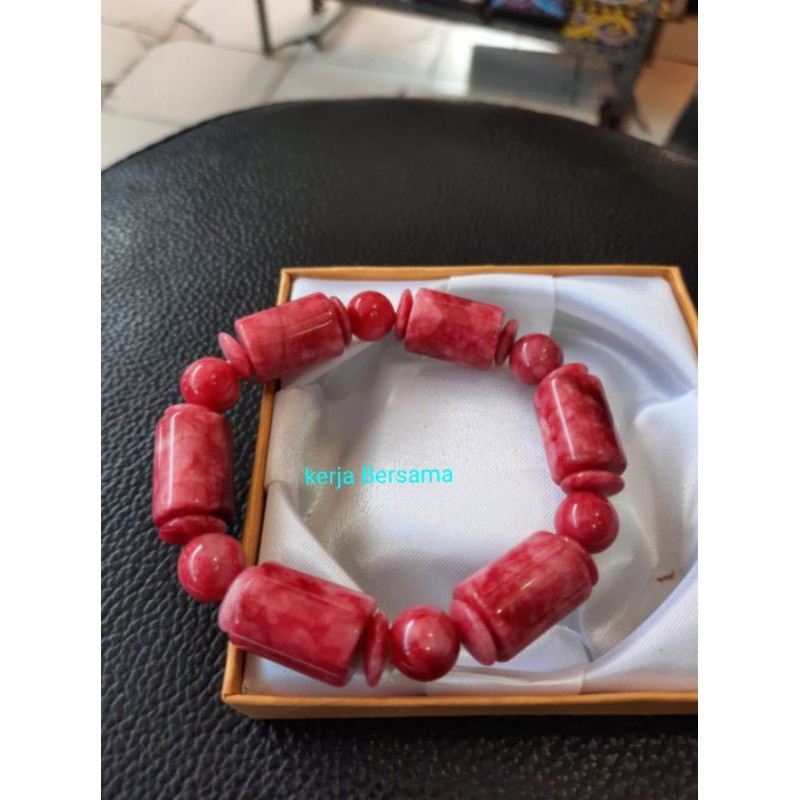 Gelang batu giok merah asli