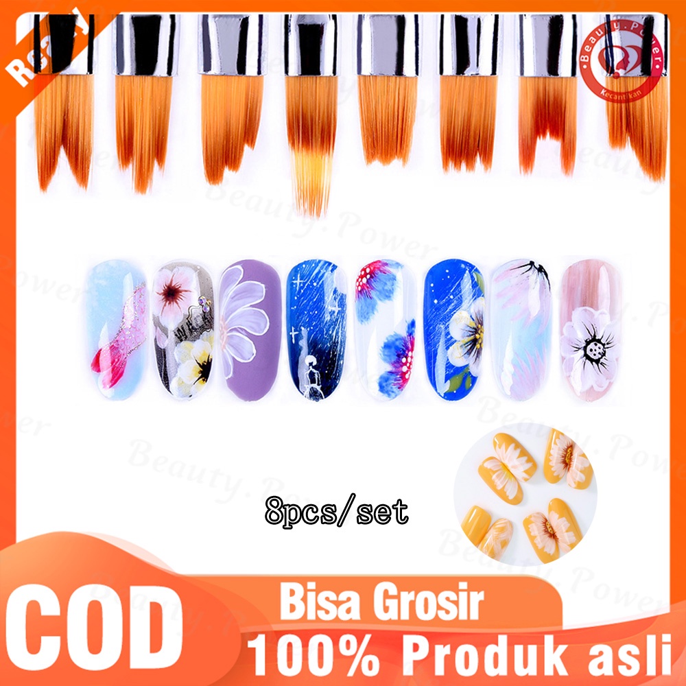 8 Pcs/set Nail Art Line Flower Drawing UV Gel Manicure Tool French Brushes Set Smile Half Moon Shape DIY Petal Flower Gradual Fade Color Painting Drawing Pen