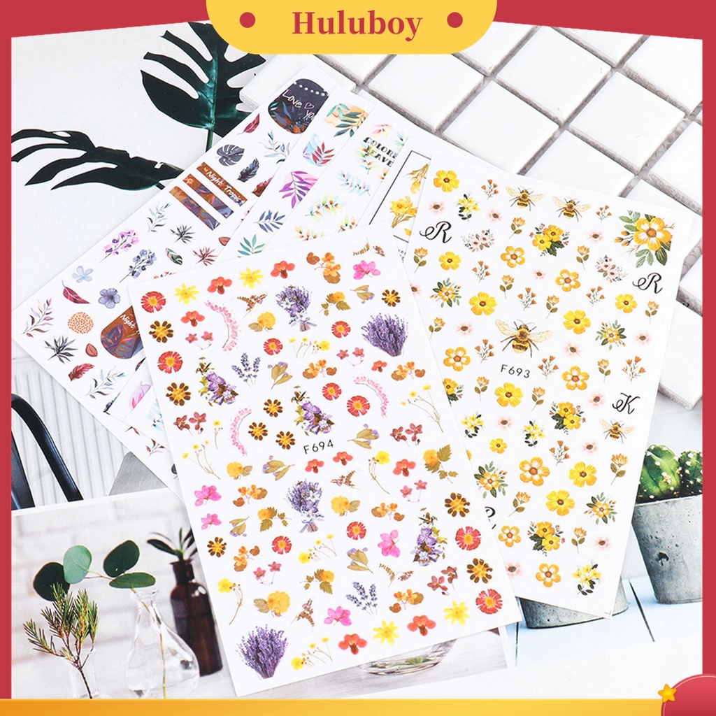 Huluboy Huluboy♡ Stiker Kuku 3D Motif Daun Willow Bunga Lebah Tahan Lama Untuk Dekorasi Nail Art