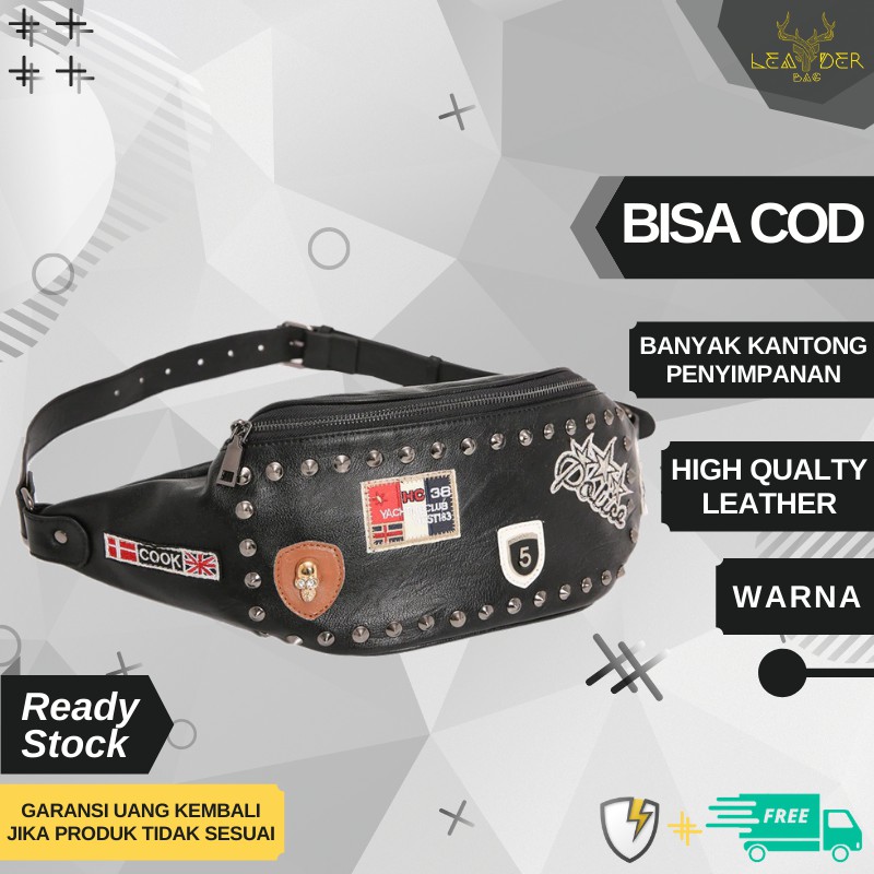 Waistbag Kulit Pria Original Terbaru 2021 Warna Hitam | Tas Selempang Kulit Bahu Remaja Distro Impor